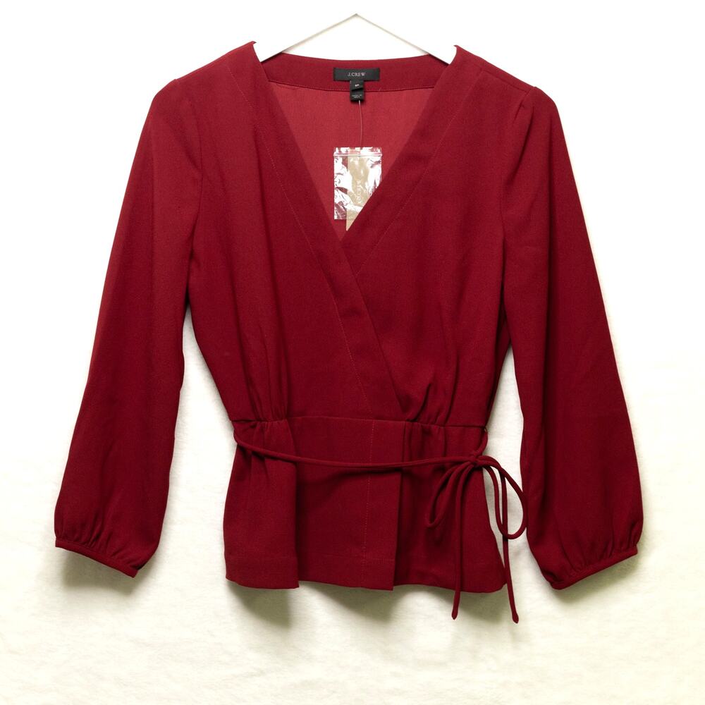 J. Crew Red Wrap Blouse
